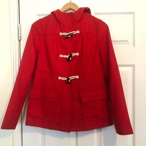 ❣️Red Old Navy Lined Pea Coat Jacket Toggle Hood❤️